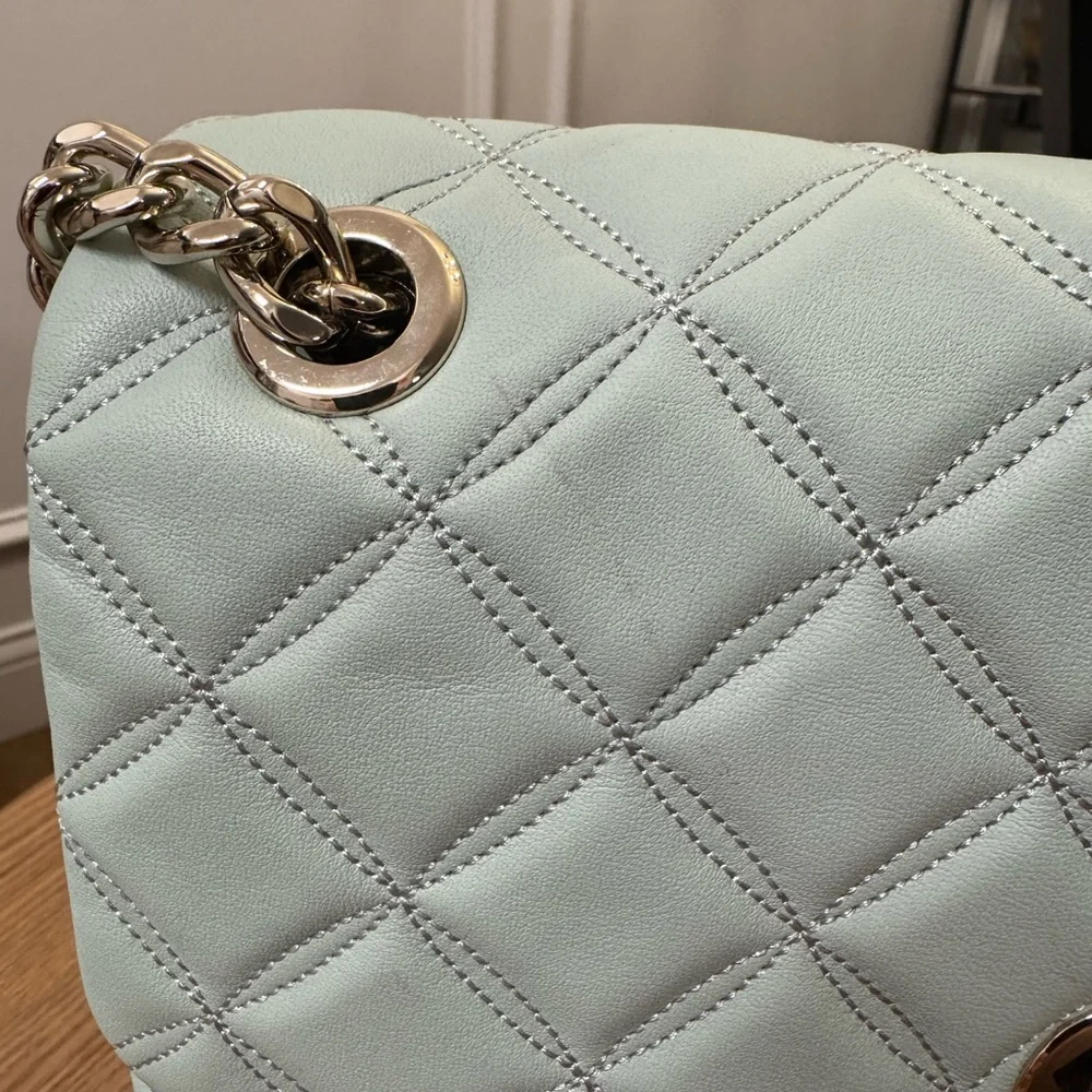 KATE SPADE NATALIA MEDIUM FLAP CROSSBODY SHOULDER CRYSTAL BLUE LEATHER BAG